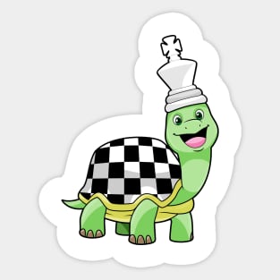 Turtle at Chess with Chess board & King Sticker